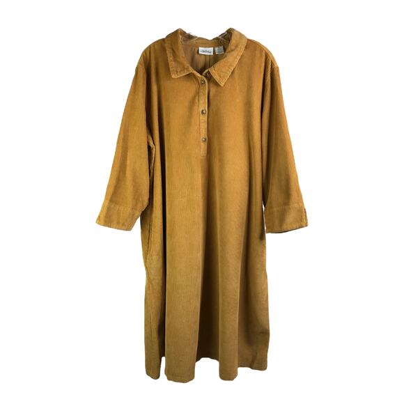The Vermont Country Store Dress Womens 2X Dark Gold Corduroy Long Sleeves - Picture 1 of 6